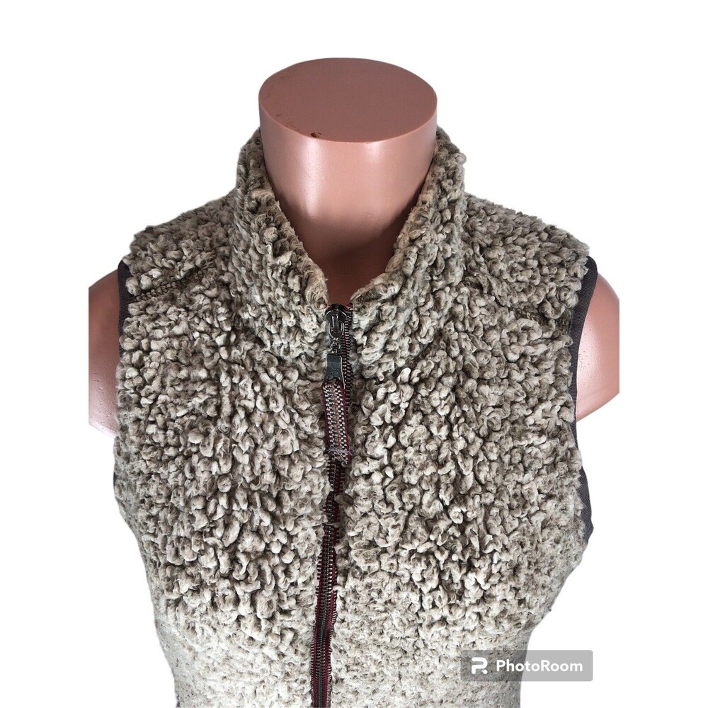 TRUE GRIT Women Vest X-Small  Brown Tipped Double Plush Zip & Pockets - Picture 4 of 13